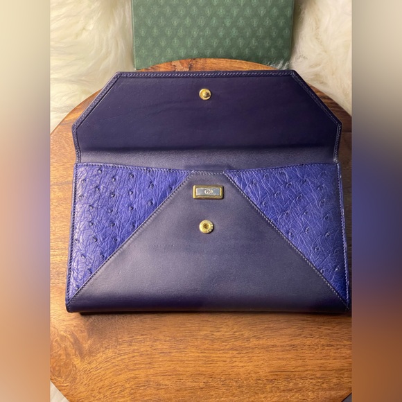 GUCCI Navy Blue & Royal Ostrich Leather Wallet w/Box - Picture 5 of 11
